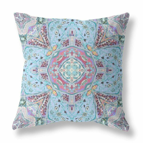 Palacedesigns 20 in. Boho Floral Indoor Outdoor Zippered Throw Pillow Light Blue & Magenta PA3111282